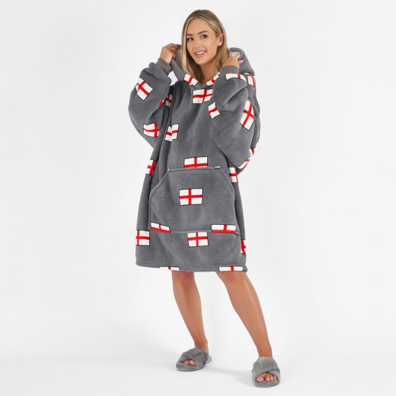 Dreamscene England Flag Print Hoodie Blanket - Charcoal 