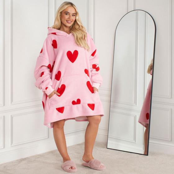 Dreamscene Heart Print Hoodie Blanket - Pink