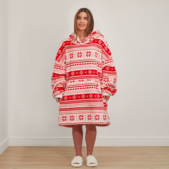 Dreamscene Christmas Nordic Print Hoodie Blanket - Red