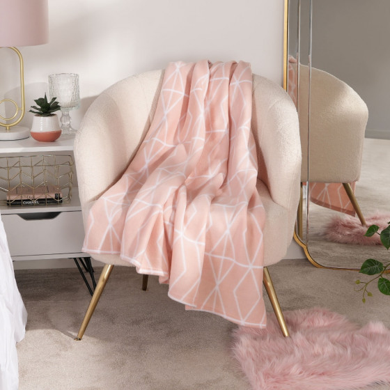 Dreamscene Geo Print Fleece Throw - Blush Pink