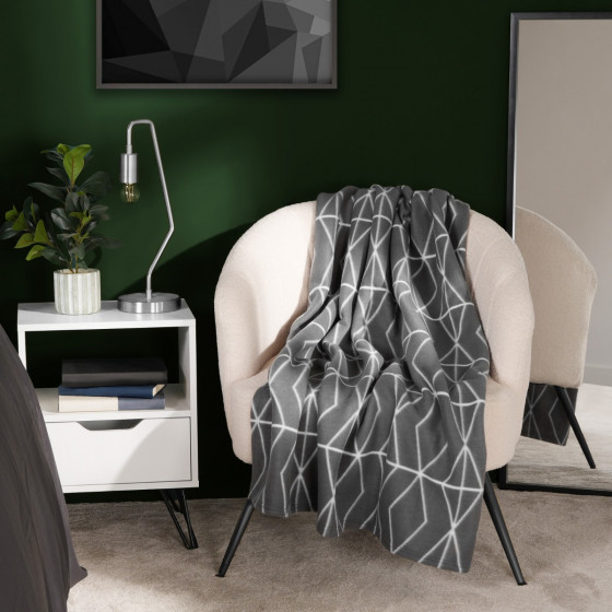 Dreamscene Geo Print Fleece Throw - Charcoal Grey