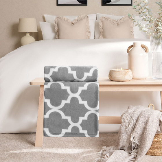 Dreamscene Geo Print Fleece Throw - Grey/White