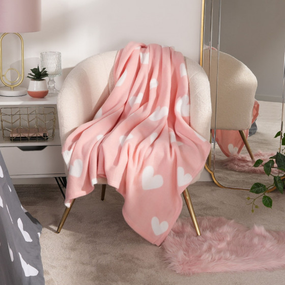 Dreamscene Heart Print Fleece Throw - Blush