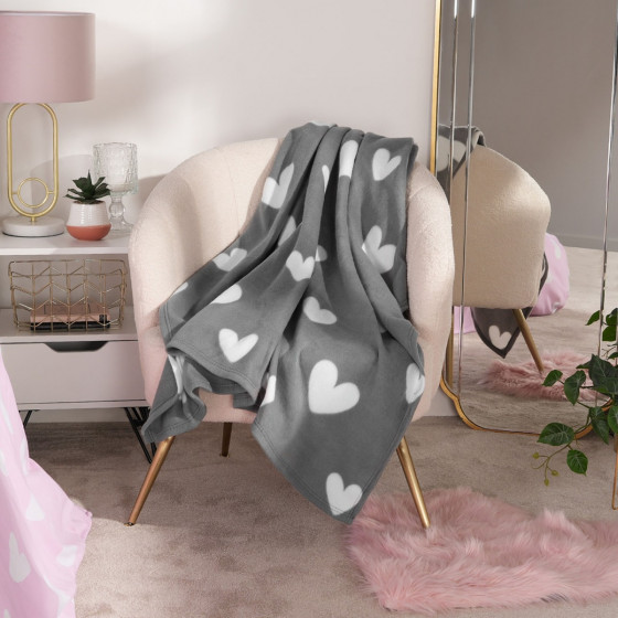 Dreamscene Heart Print Fleece Throw - Charcoal