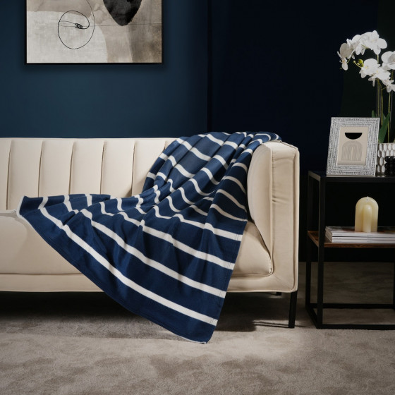 Dreamscene Stripe Fleece Throw - Navy/White