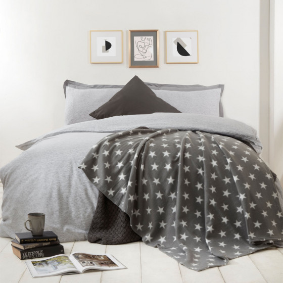 Dreamscene Star Print Fleece Throw - Grey