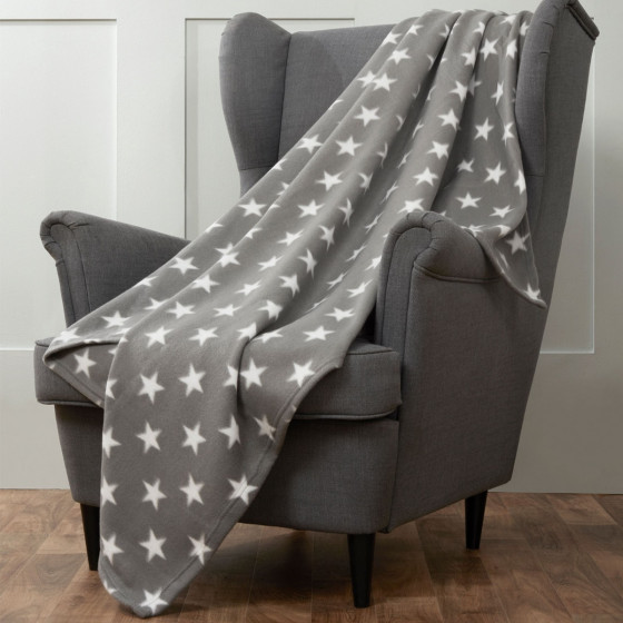 Dreamscene Star Print Fleece Throw - Grey