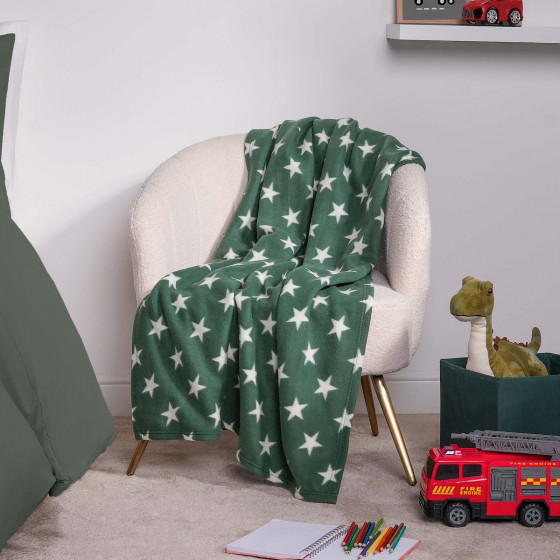 Dreamscene Star Print Fleece Throw - Forest Green