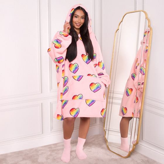 Dreamscene Rainbow Hearts Hoodie Blanket - Blush