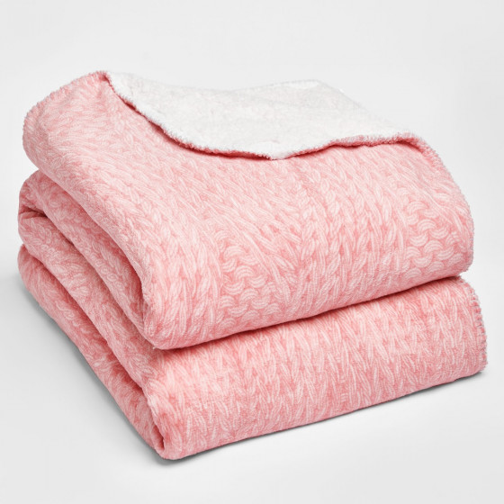 Dreamscene Chunky Knit Sherpa Throw - Blush Pink