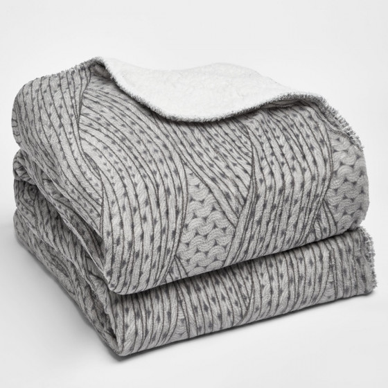 Dreamscene Chunky Knit Sherpa Throw - Grey