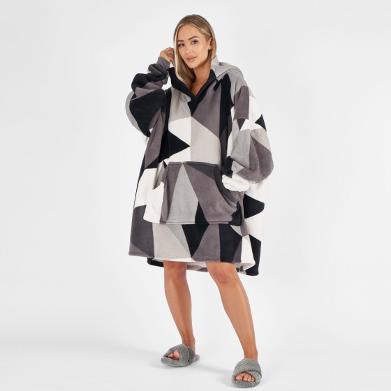 Dreamscene Shapes Geo Print Hoodie Blanket, Adults - Black