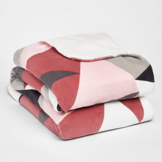 Dreamscene Shapes Geo Print Sherpa Throw - Blush