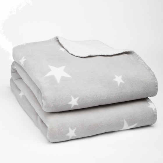 Dreamscene Star Print Sherpa Throw - Grey