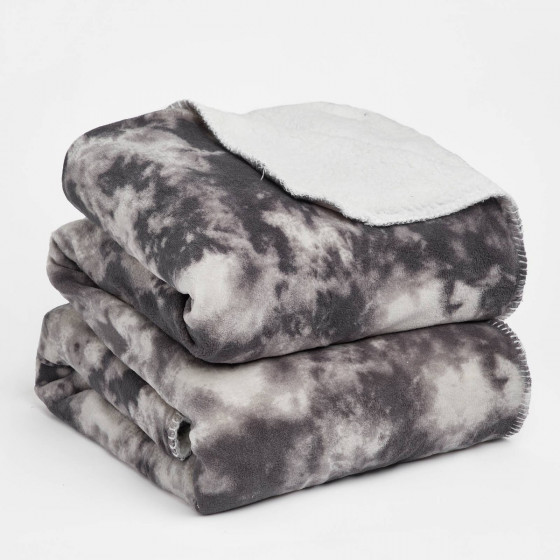 Dreamscene Tie Dye Print Sherpa Throw, 150 x 180cm - Grey