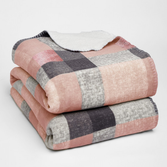 Dreamscene Tartan Check Fleece Throw, 150 x 180cm - Blush