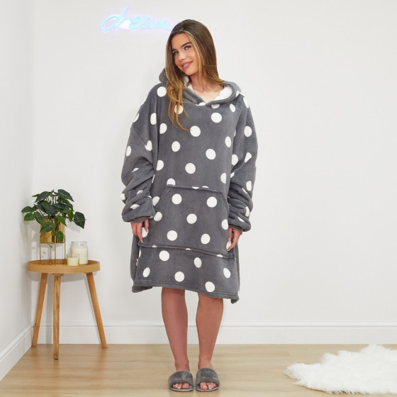 Dreamscene Spot Print Hoodie Blanket Grey Adults