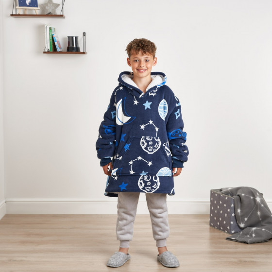 Dreamscene Space Print Hoodie Blanket, Kids - Navy