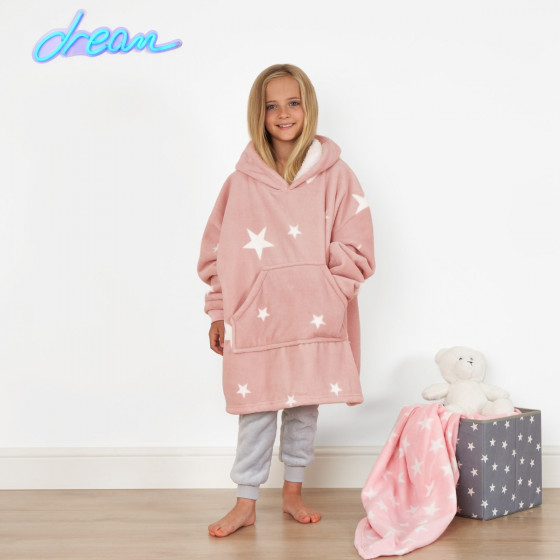 Dreamscene Star Print Hoodie Blanket, Kids - Pink