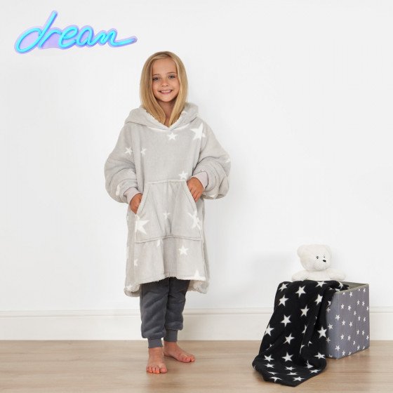 Dreamscene Star Print Hoodie Blanket, Kids - Grey