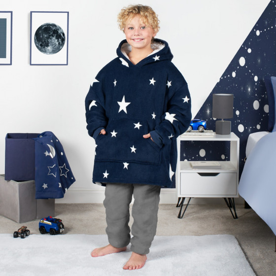 Dreamscene Star Print Hoodie Blanket, Kids - Navy