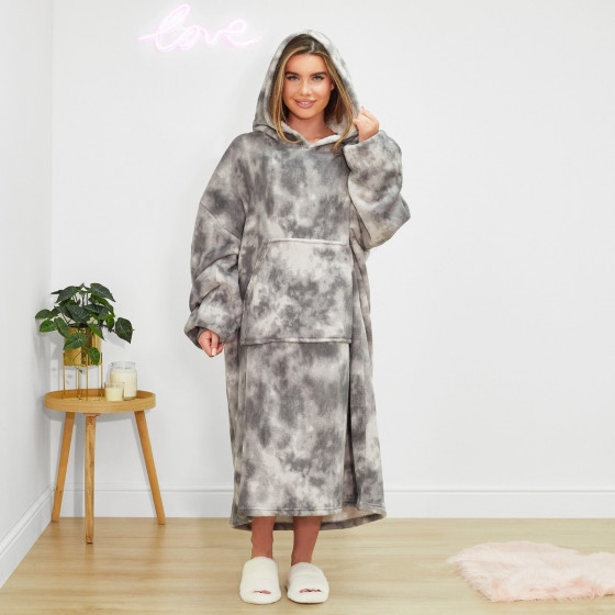 Dreamscene Extra Long Tie Dye Hoodie Blanket - Charcoal