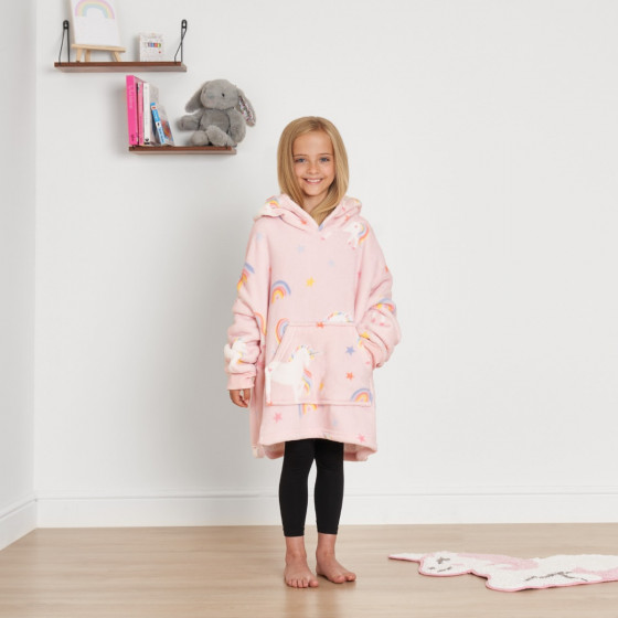 Dreamscene Unicorn Print Hoodie Blanket, Kids - Blush