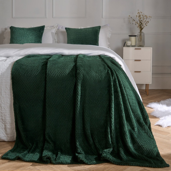 Dreamscene Waffle Mink Throw, Forest Green - 200 x 240cm