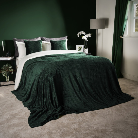 Dreamscene Waffle Mink Throw, Forest Green - 125 x 150cm