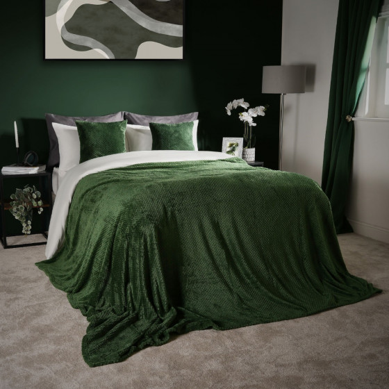 Dreamscene Waffle Mink Throw, Forest Green - 125 x 150cm