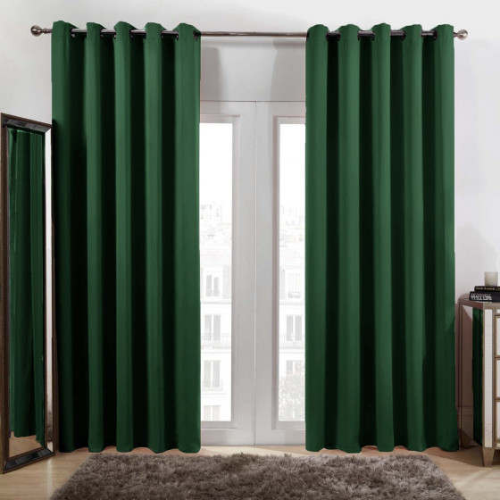 Dreamscene Eyelet Blackout Curtains, Forest Green - 117 x 137cm (46" x 54")