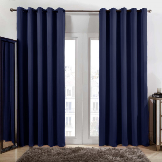 Dreamscene Eyelet Blackout Curtains, Navy - 117 x 182cm (46" x 72")