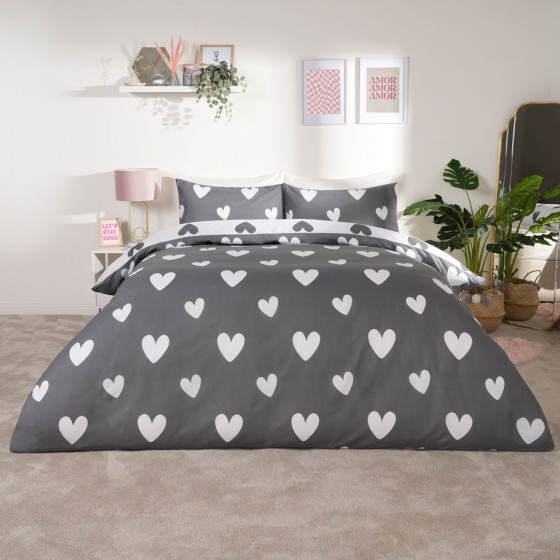 Dreamscene Heart Print Duvet Cover Set - Charcoal