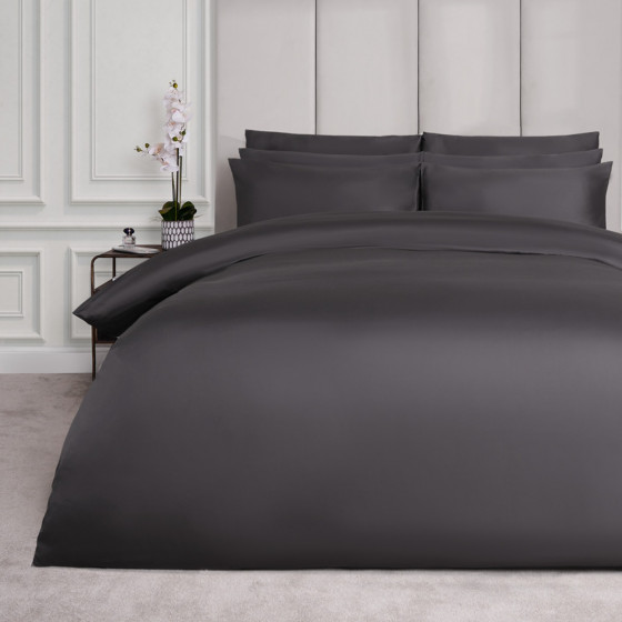 Highams Luxe 400 Thread Count 100% Cotton Sateen Duvet Set - Charcoal