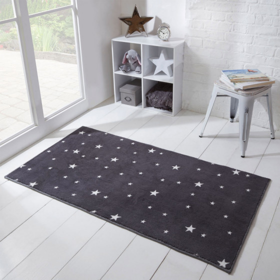 Dreamscene Star Print Rug - Charcoal