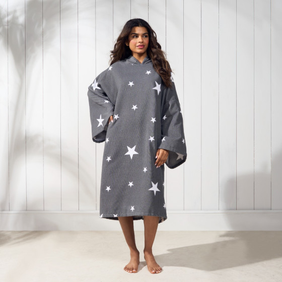 OHS Adult Towel Poncho Star Print - Charcoal Grey