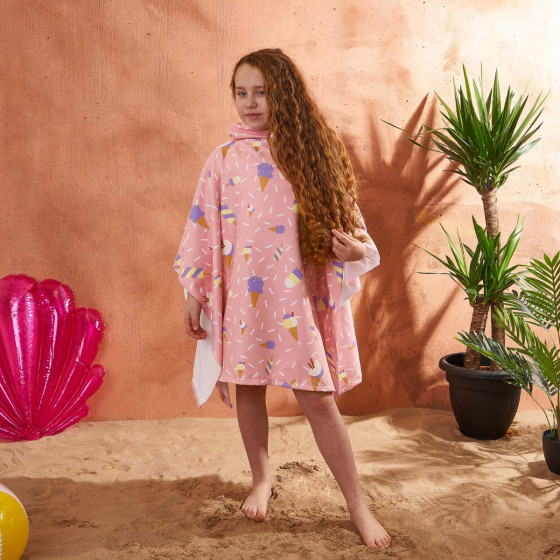 Dreamscene Kids Ice Cream Printed Poncho Towel - Blush