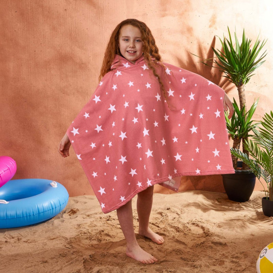 Dreamscene Kids Star Print Hooded Towel Poncho - Blush Pink