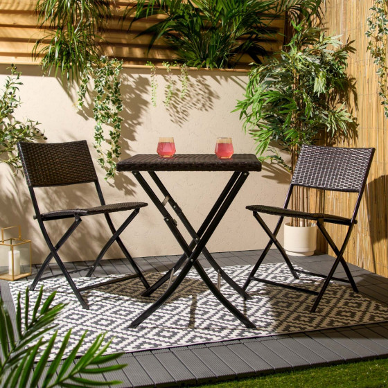 OHS Rattan Folding Bistro Set, 3 Piece - Brown