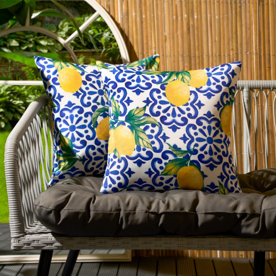 OHS Lemon Water Resistant Cushion Covers - Blue/White