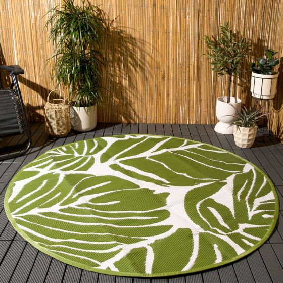 OHS Circle Tropical Print Outdoor Rug, Green/White - 170cm