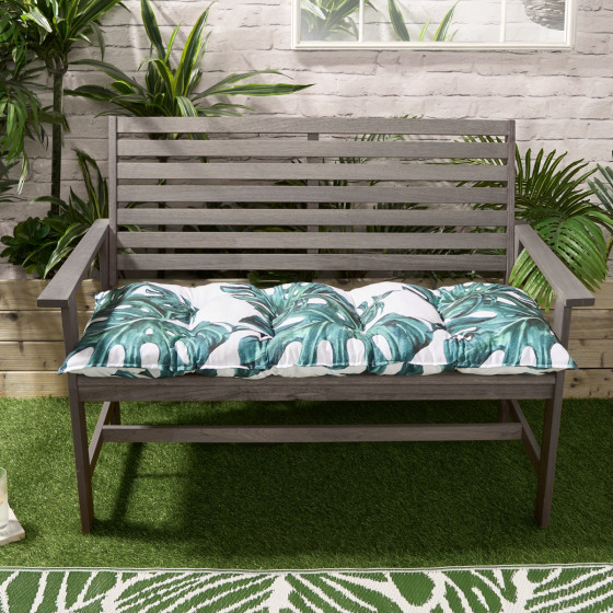 OHS 2-Seater Indoor/Outdoor Tropical Leaf Print Foam Bench Pad - Green/White