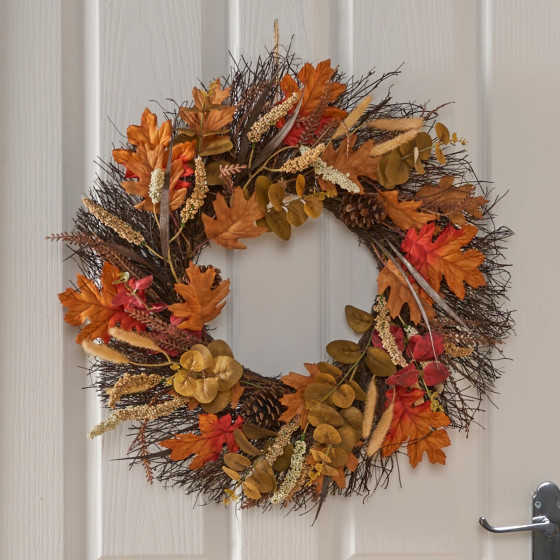 OHS Autumn Harvest Wreath, Brown/Orange - 50cm