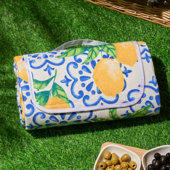 OHS Lemon Print Picnic Blanket - White