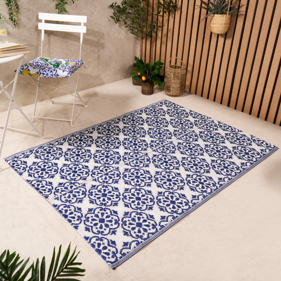 OHS Outdoor Tile Print Rug - Blue