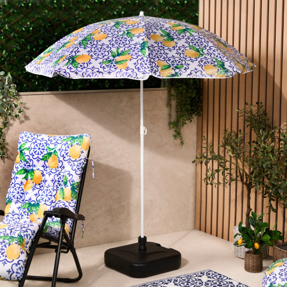 OHS Lemon Print Outdoor Parasol - Blue/White