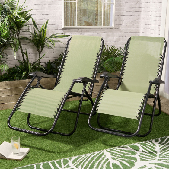 OHS 2 Pack Zero Gravity Sun Lounging Garden Chairs - Sage 