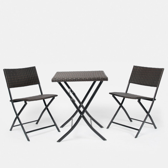 OHS Rattan Folding Bistro Set, 3 Piece - Brown