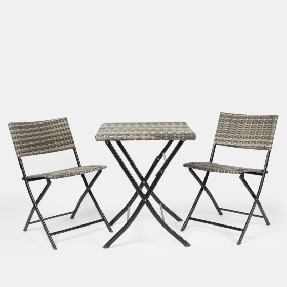 OHS Rattan Folding Bistro Set, 3 Piece - Grey