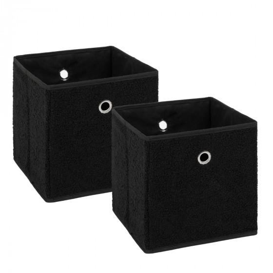 OHS Bouclé Cube Storage Boxes, 2 Pack - Black